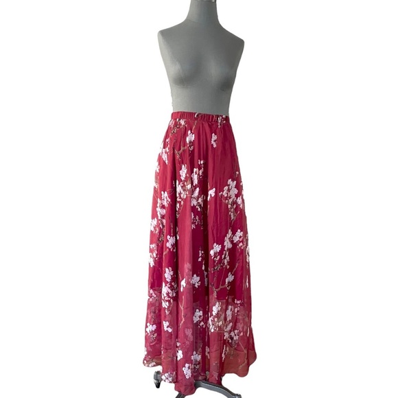 Floral Chiffon Circle Women High Waist Maxi Skirt Relaxed Lightweight Chic Skirt - Picture 4 of 9